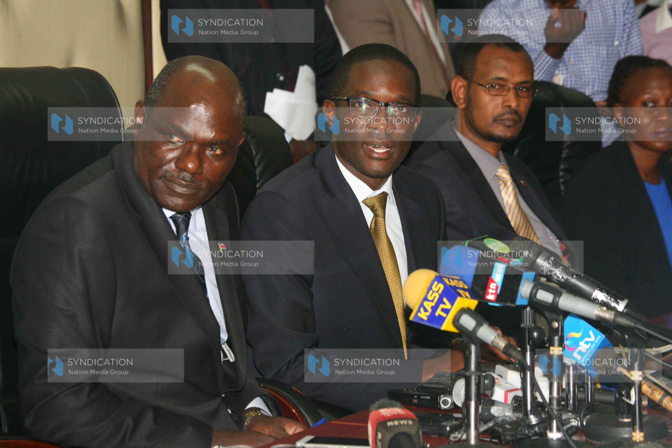 IEBC Chairman Wafula Chebukati, his Chief Executive Officer Ezra Chiloba and Commissioner Yakub Guliye