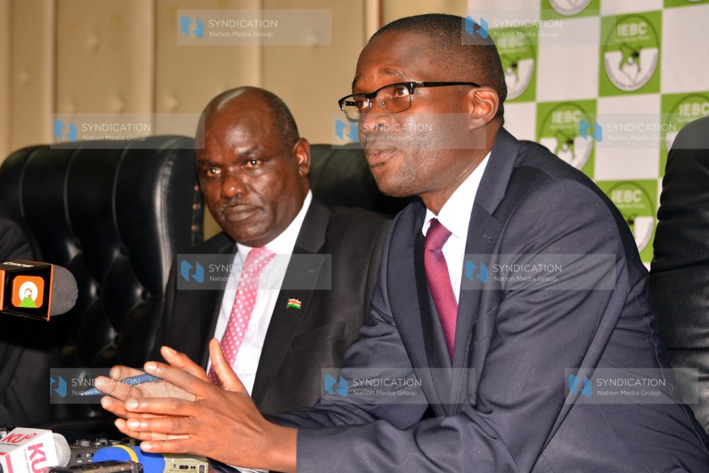 IEBC CEO Ezra Chiloba with his Chairman Wafula Chebukati
