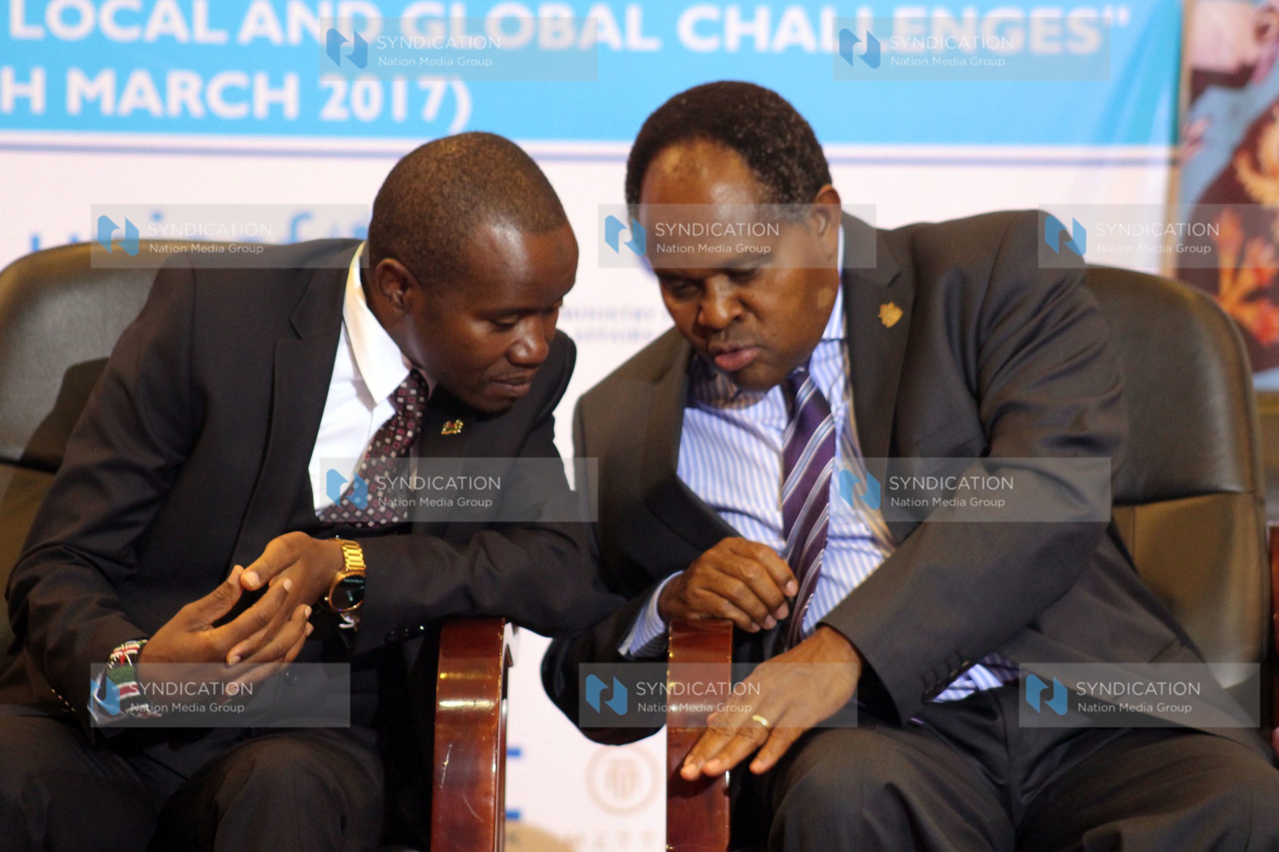 Information CS Joe Mucheru with University of Nairobi (UoN) Vice-Chancellor Professor Peter Mbithi