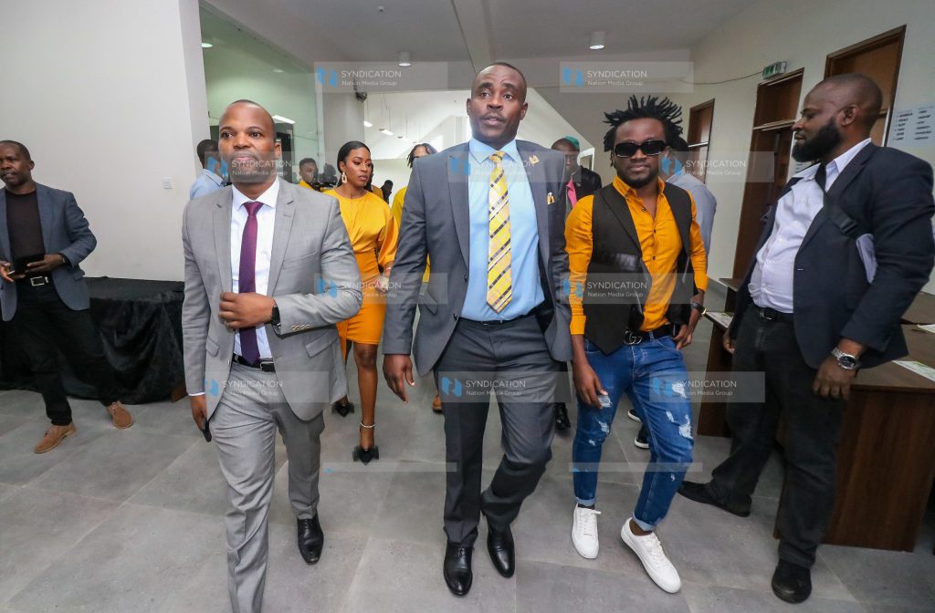 Comedian Jasper Muthomi alias MC Jessy, United Democratic Alliance (UDA) Party Secretary General Cleophas Malala, and singer Kevin Kioko alias Bahati