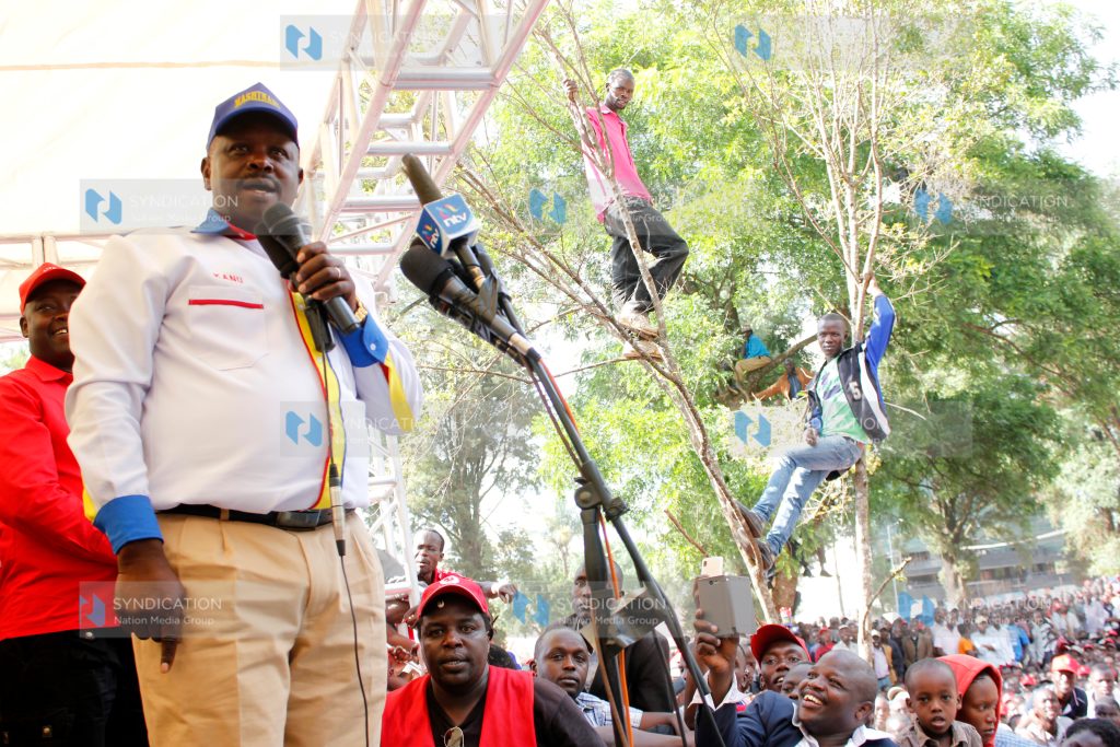 Bomet Governor Isaac Ruto addresses a crowd during a KANU rally