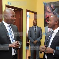 ICT Cabinet Secretary Joe Mucheru with Kenya Film Commission CEO Timothy Owase