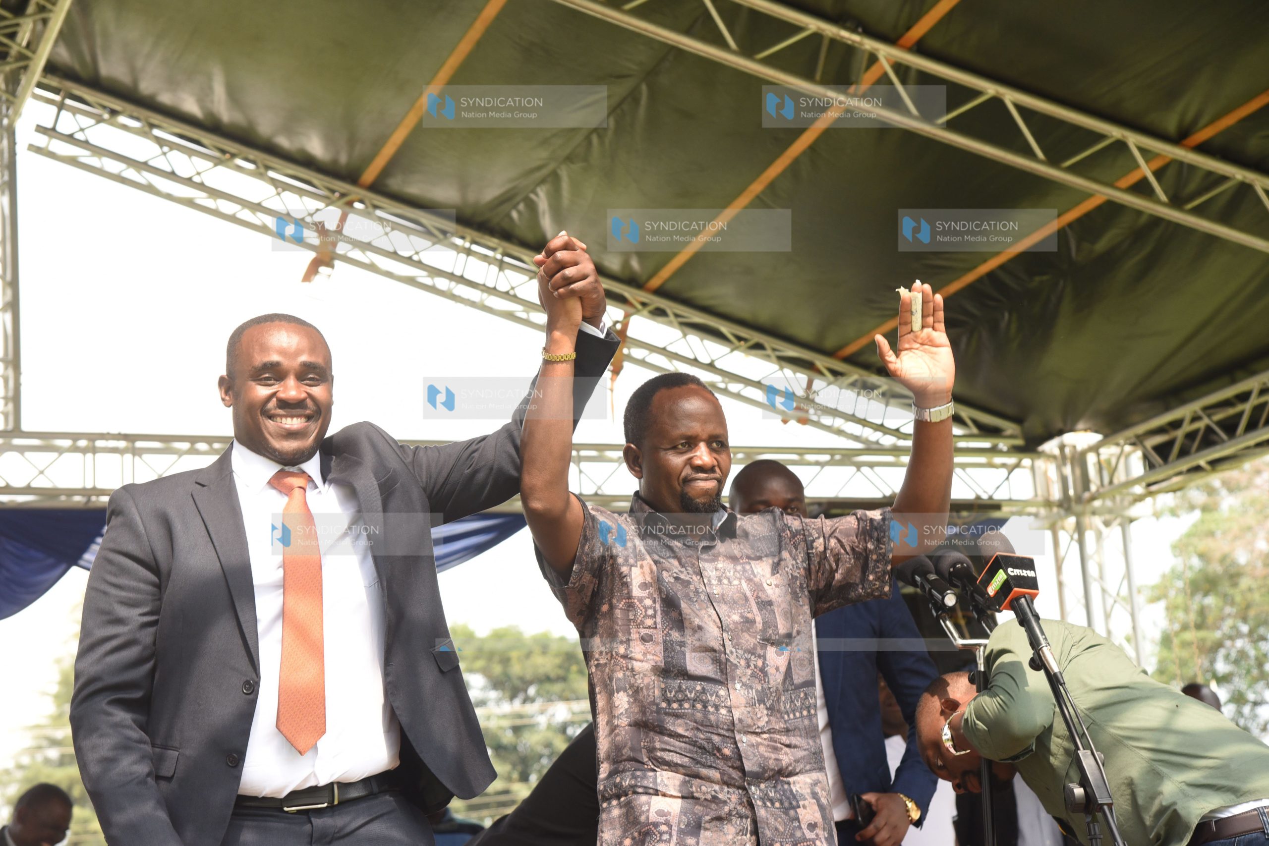 Trans-Nzoia Governor George Natembeya with UDA Secretary General Cleophas Malala