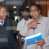 KUPPET secretary general Akelo Misori consults with their advocate Judith Guserwa