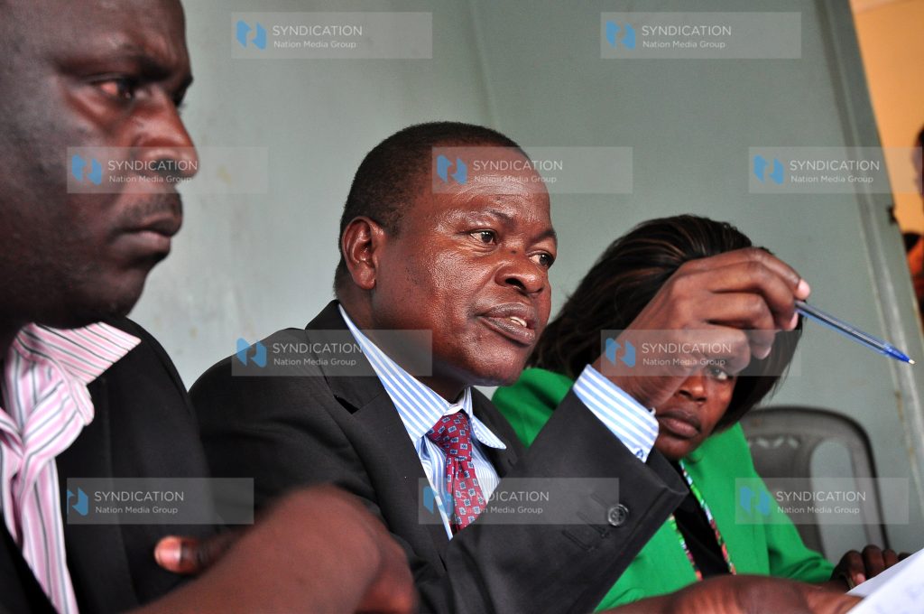 KUPPET Chairman Omboko Mulemba, KUPPET Secretary General Akelo Misori and Secretary for Gender Catherine Wambilyanga