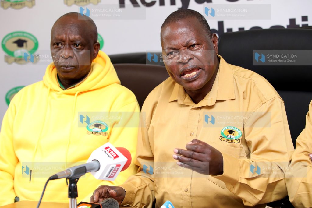 KUPPET Secretary General Akelo Misori with National Treasurer Wicks Mwethi Njenga