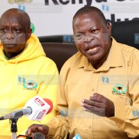 KUPPET Secretary General Akelo Misori with National Treasurer Wicks Mwethi Njenga