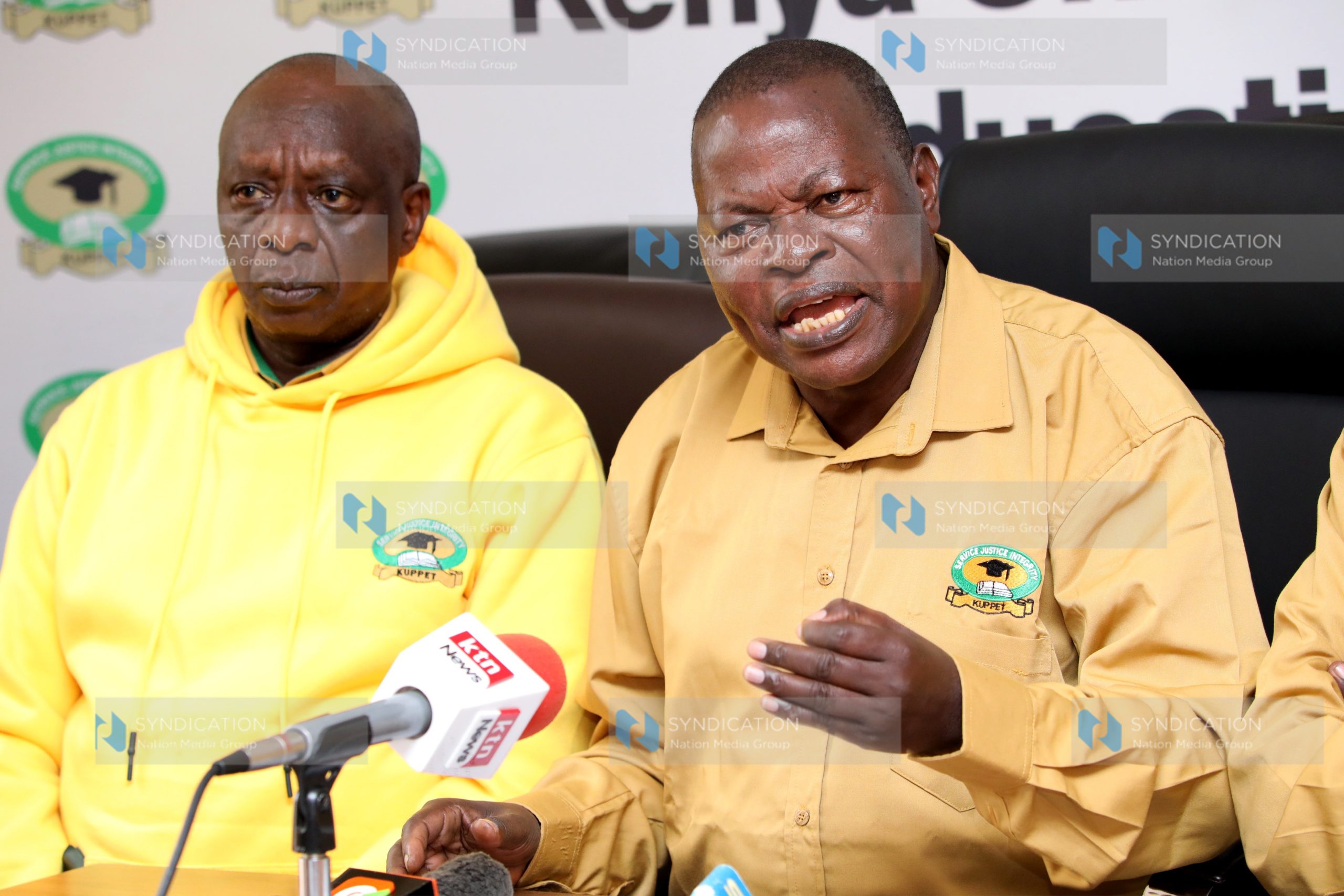 KUPPET Secretary General Akelo Misori with National Treasurer Wicks Mwethi Njenga