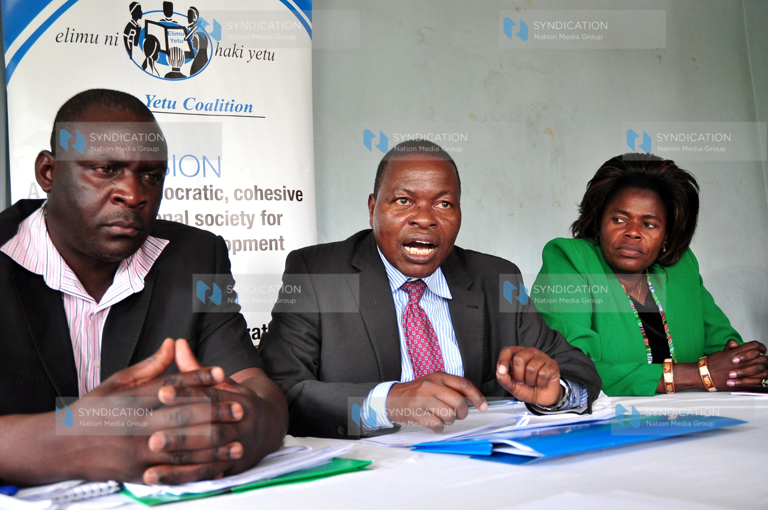 KUPPET Chairman Omboko Mulemba, KUPPET Secretary General Akelo Misori and Secretary for Gender Catherine Wambilyanga