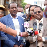 Wiper leader Kalonzo Musyoka, flanked by Embu Governor Martin Wambora and other Wiper leaders