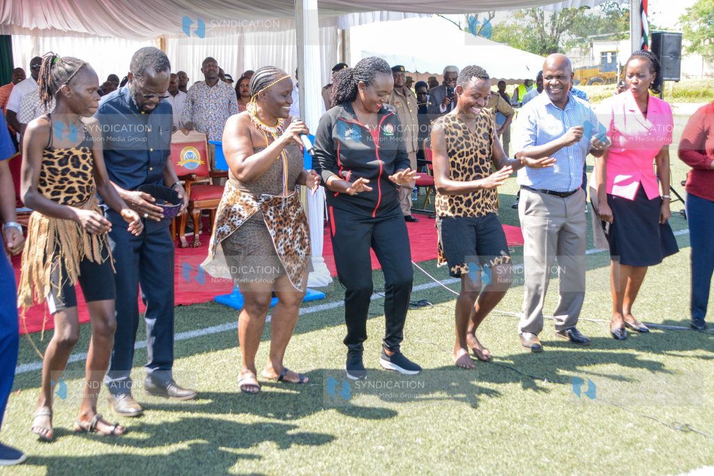 Hon. Roselinda Soipan Tuya, Kenya's Cabinet Secretary for Defence, officiates the groundbreaking ceremony of Moi Stadium