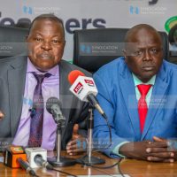 KUPPET Secretary General Akelo Misori and National Vice Chairman Julius Kimurgor Korir