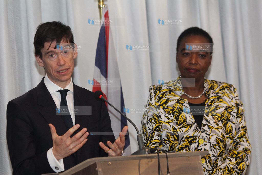 United Kingdom's Secretary of State for International Development Rory Stewart with Cabinet Secretary for foreign affairs Monica Juma
