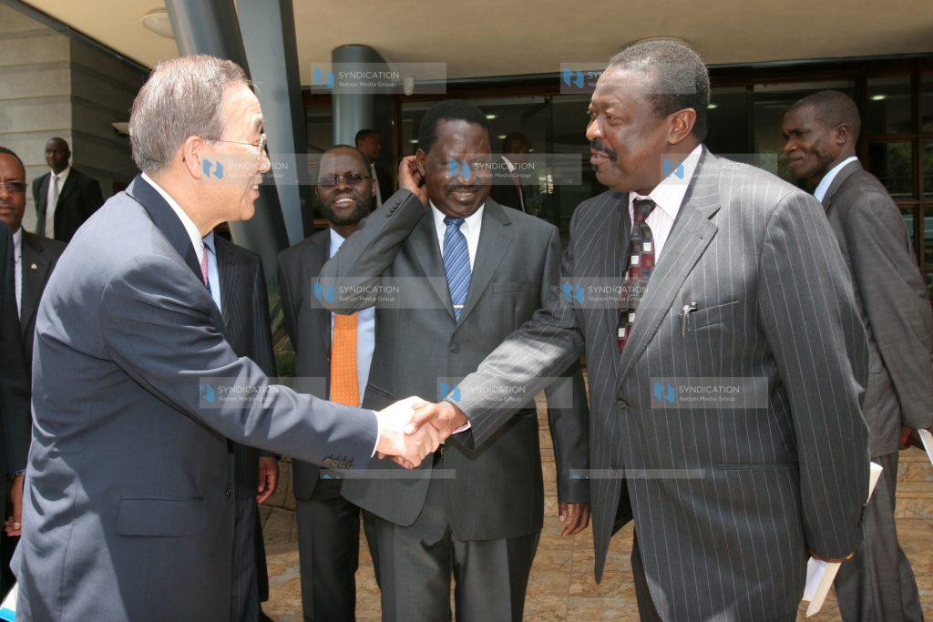 UN Secretary-General Ban Ki-moon with Prime Minister Raila Odinga and Deputy Prime Minister Musalia Mudavadi