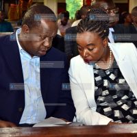 Ministry of Interior Security and Coordination of National Government Cabinet Secretary Fred Matiangi with Ministry of Foreign Affairs Cabinet Secretary Monica Juma
