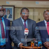 Cabinet Secretary for Mining, Blue Economy and Maritime Affairs Salim Mvurya West Pokot Governor Simon Kachapin and Kitui Governor Dr Julius Makau Malombe