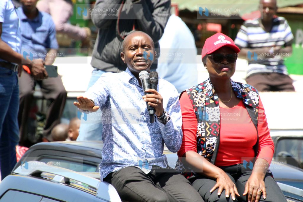 ICT Cabinet Secretary Joe Mucheru addresses wananchi during Azimio La Umoja coalition campaign rally