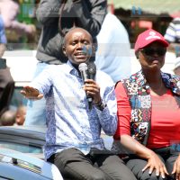 ICT Cabinet Secretary Joe Mucheru addresses wananchi during Azimio La Umoja coalition campaign rally
