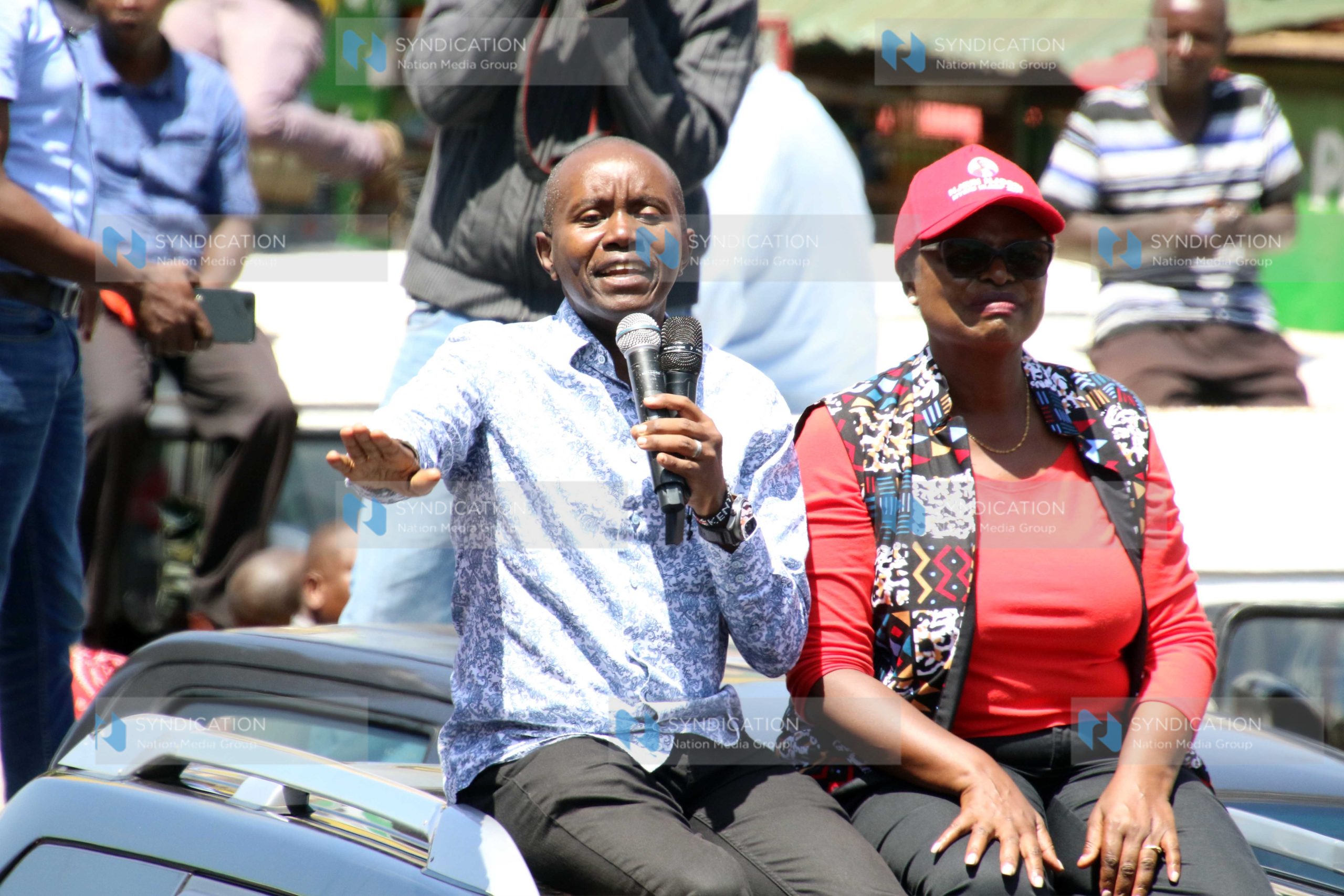 ICT Cabinet Secretary Joe Mucheru addresses wananchi during Azimio La Umoja coalition campaign rally
