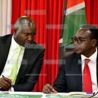 Education Cabinet Secretary Julius Migos confers with State Department for Basic Education Principal Secretary Julius Bitok