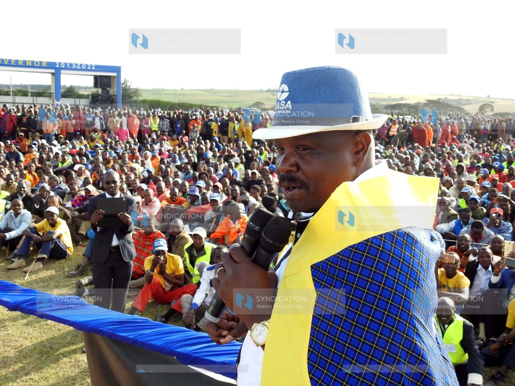 NASA co-principal and Chama Cha Mashinani leader Isaac Ruto addresses his party supporters
