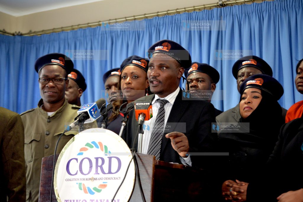 CORD politicians led by ODM Party chairman John Mbadi under the name ‘Firimbi Movement’