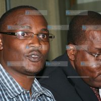 Gwassi MP John Mbadi flanked by Kisumu west MP Olago Alouch