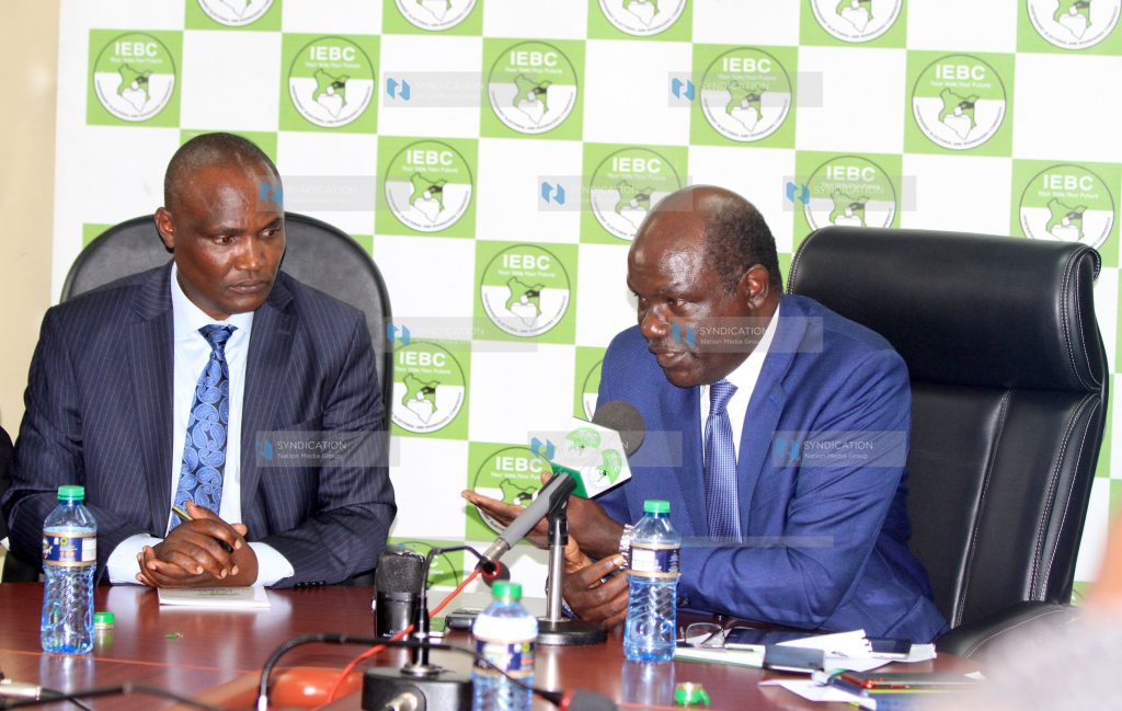 ODM chairman John Mbadi with IEBC chairman Wafula Chebukati