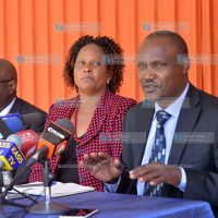 Orange Democratic Movement (ODM) Chairman John Mbadi, the party national electoral board chairman Judith Pareno and board member Robert Arunga