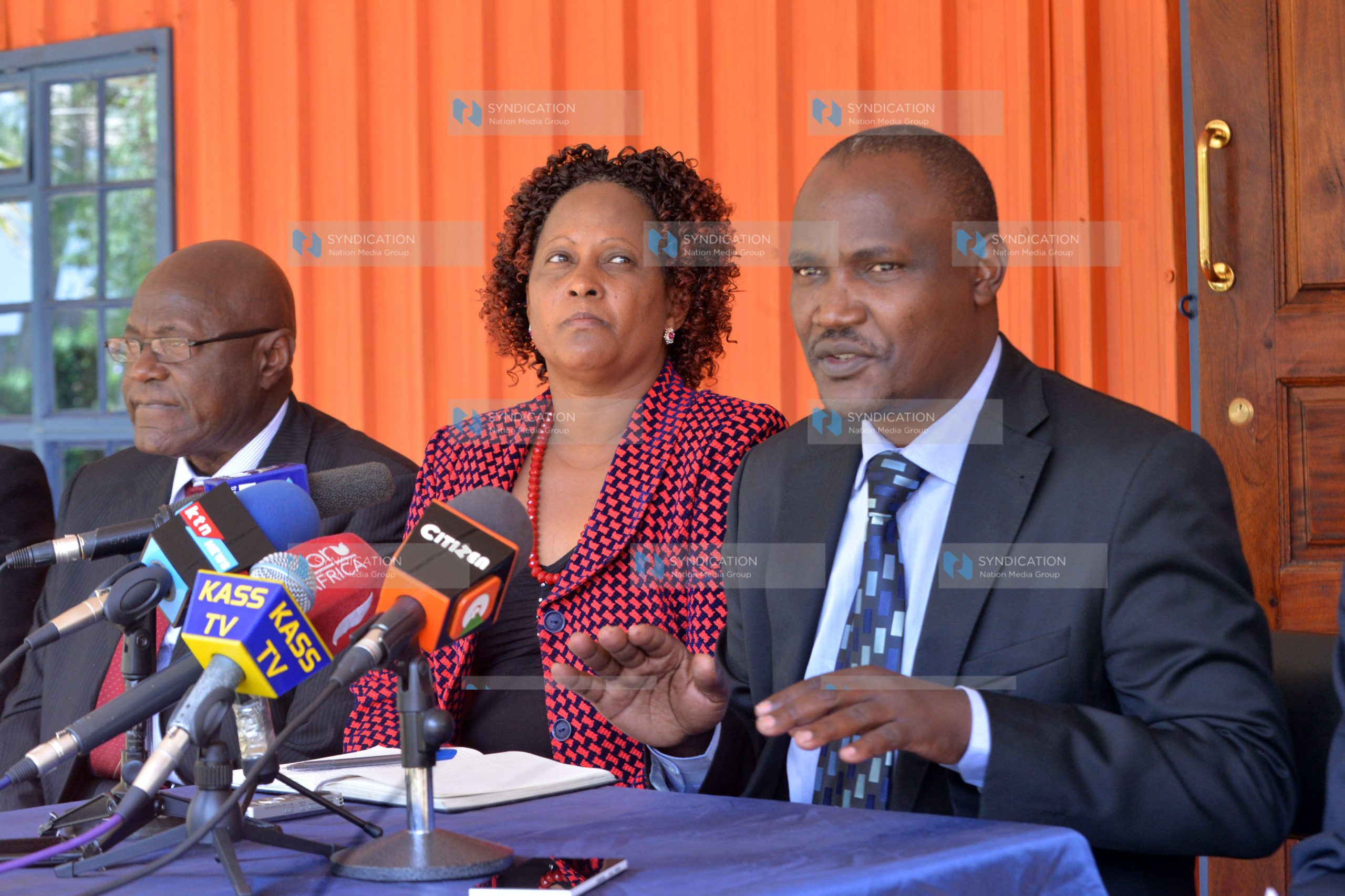 Orange Democratic Movement (ODM) Chairman John Mbadi, the party national electoral board chairman Judith Pareno and board member Robert Arunga