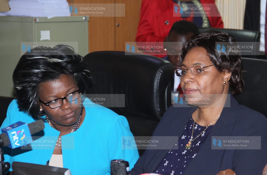 Chief Administrative Secretary Ministry of Public Service, Youth and Gender Affairs Rachel Shebesh, with Cabinet Secretary Margaret Kobia