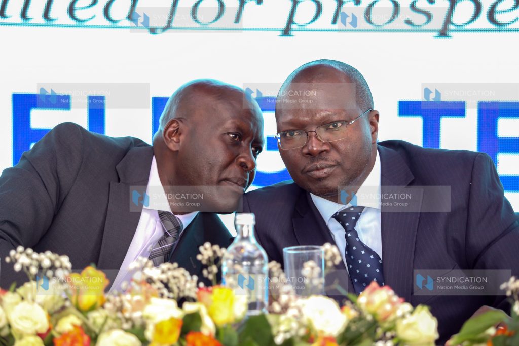 Cabinet Secretary for Cooperatives and Micro and Small Enterprise Simon Kiprono Chelugui and Kenya National Police DT SACCO National Chairman David Mategwa