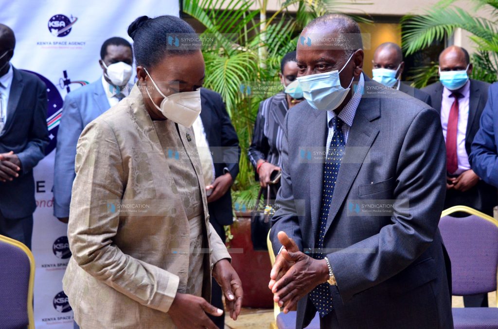 Kenya Space Agency (KSA) Chairperson Board of Directors Major General (Rtd) James Aruasa welcomes Ministry of Defence Cabinet Secretary Amb. Dr. Monica Juma