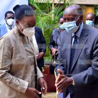 Kenya Space Agency (KSA) Chairperson Board of Directors Major General (Rtd) James Aruasa welcomes Ministry of Defence Cabinet Secretary Amb. Dr. Monica Juma
