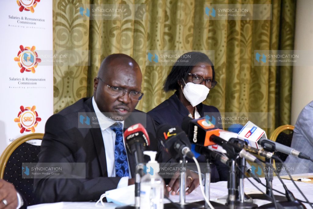 Ministry of Labour and Social Protection CS Simon Chelugui with SRC Chairperson Lyn Mengich