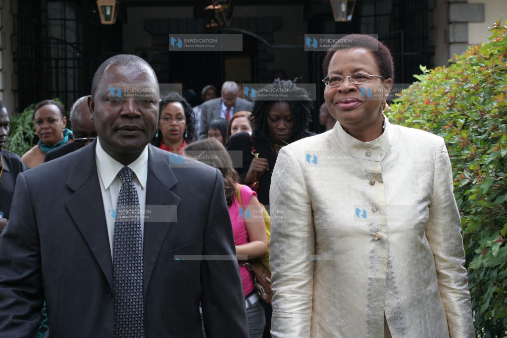 Founder of new faces new voices Graca Machel and CBK governor Prof Njuguna Ndung'u