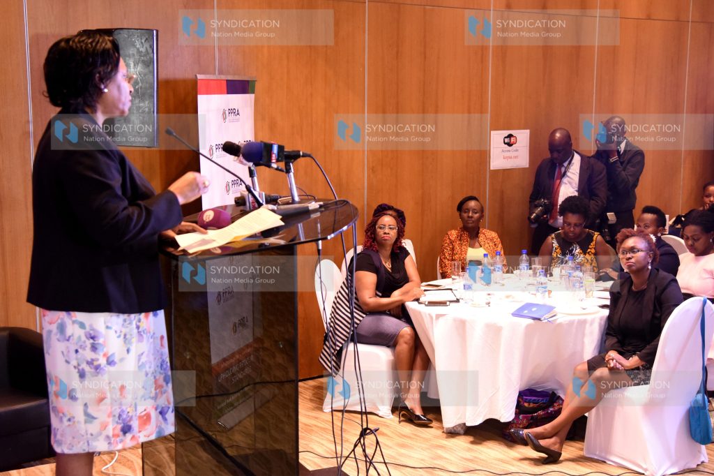Public Service Youth and Gender Affairs Prof. Margaret Kobia addressing the first Supplier Diversity Summit
