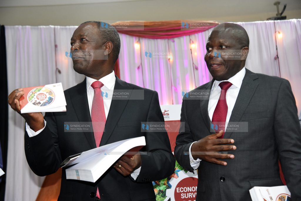 The National Treasury and Economic Planning Cabinet Secretary Prof. Njuguna Ndung'u and Economic Planning PS James Muhati