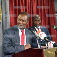 CS Treasury Prof Njuguna Ndung'u with incoming PS Economic Planning James Muhati