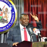 CS Treasury Prof Njuguna Ndung'u during the handover by Permanent Secretaries