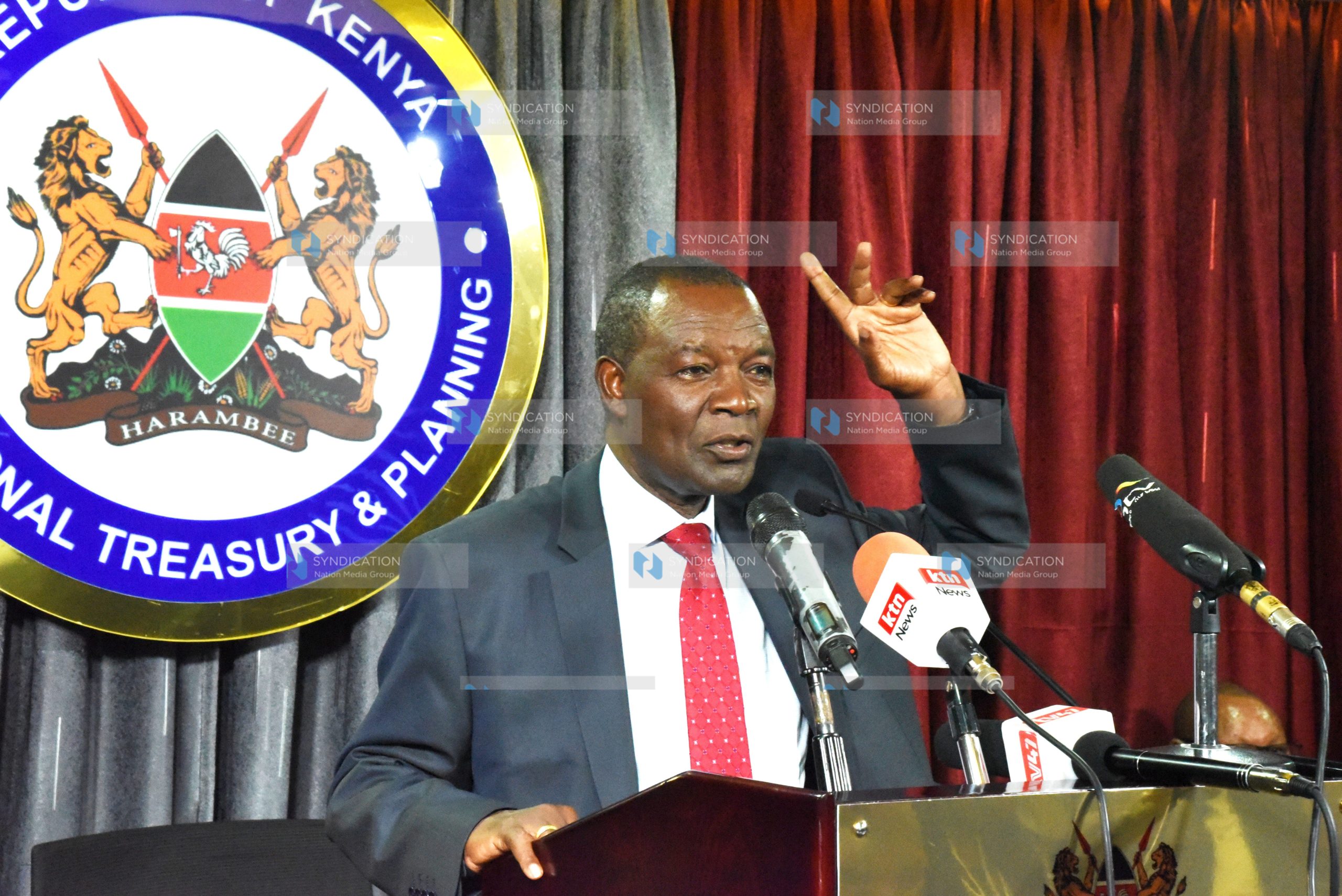 CS Treasury Prof Njuguna Ndung’u during the handover by Permanent Secretaries