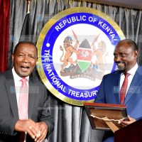 CS Treasury Prof Njuguna Ndung'u during the handover by former CS Treasury Ukur Yatani