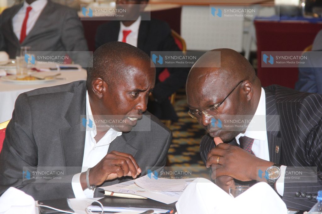 Makueni Governor Kivutha Kibwana and Cabinet Secretary Ministry of water and sanitation Simon Chelugui