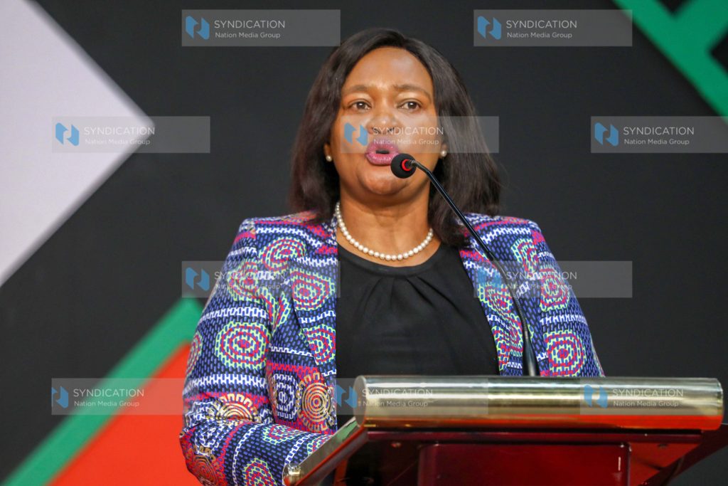 Cabinet Secretary for Tourism and Wildlife Rebecca Miano speaking during the Kenya Tourism, Wildlife and MICE Week