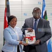 Tourism Cabinet Secretary Rebecca Miano hand over the Investments, Trade and Industry Cabinet Secretary docket to Salim Mvurya
