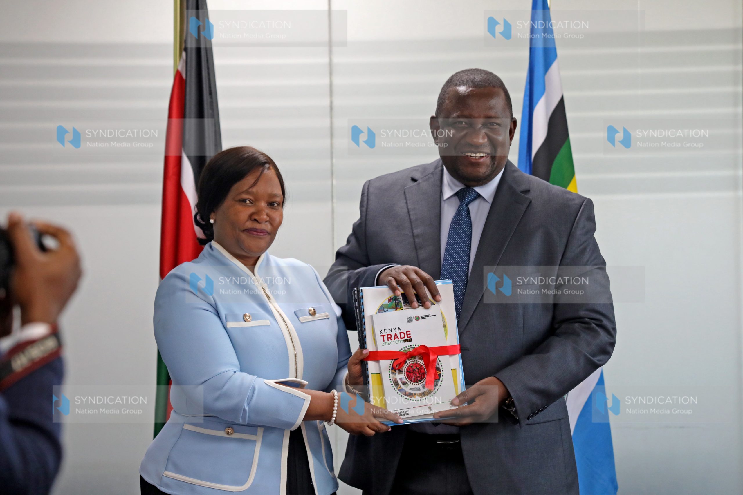Tourism Cabinet Secretary Rebecca Miano hand over the Investments, Trade and Industry Cabinet Secretary docket to Salim Mvurya