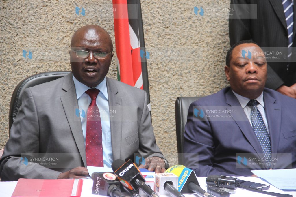 Cabinet Secretary Ministry of Water and Sanitation Simon K. Chelugui and Principal Secretary Joseph Irungu