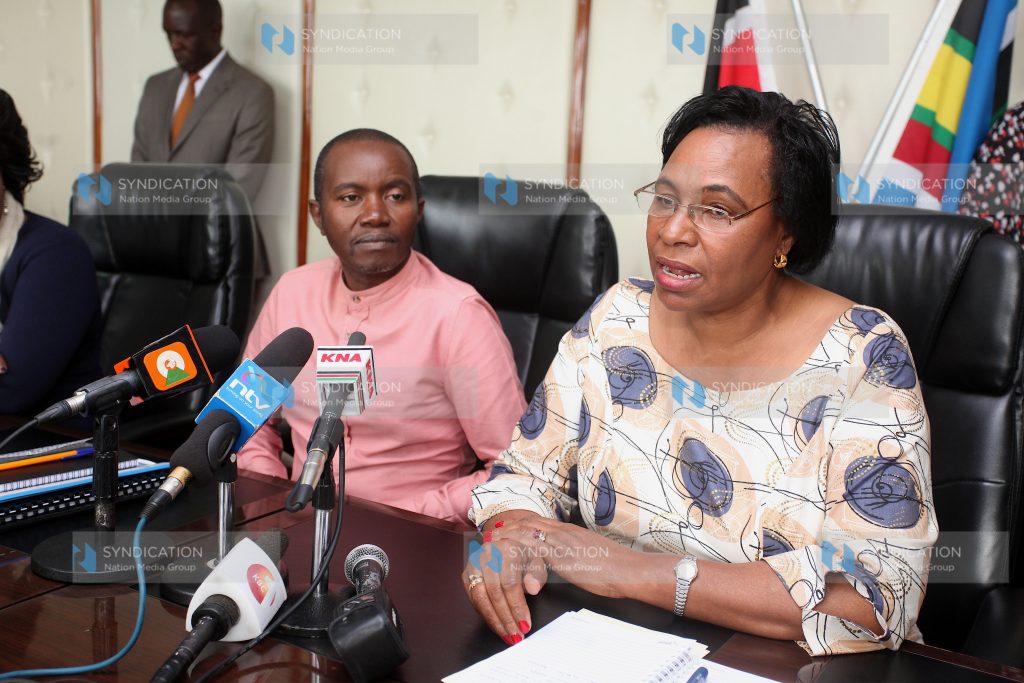 Gender Cabinet Secretary Margaret Kobia with ICT Cabinet Secretary Joe Mucheru