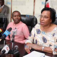 Gender Cabinet Secretary Margaret Kobia with ICT Cabinet Secretary Joe Mucheru