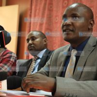 ODM leaders led by Chairman John Mbadi address the media at parliament buildings